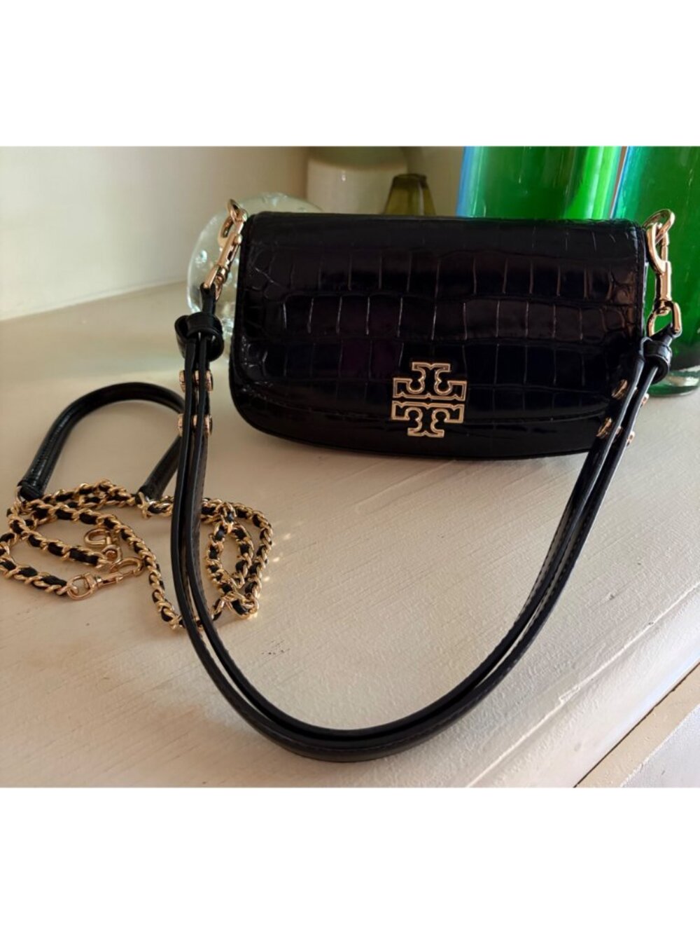 Tory Burch Britten Black Embossed Leather Convertible Crossbody/ Clutch Bag - Picture 16 of 16